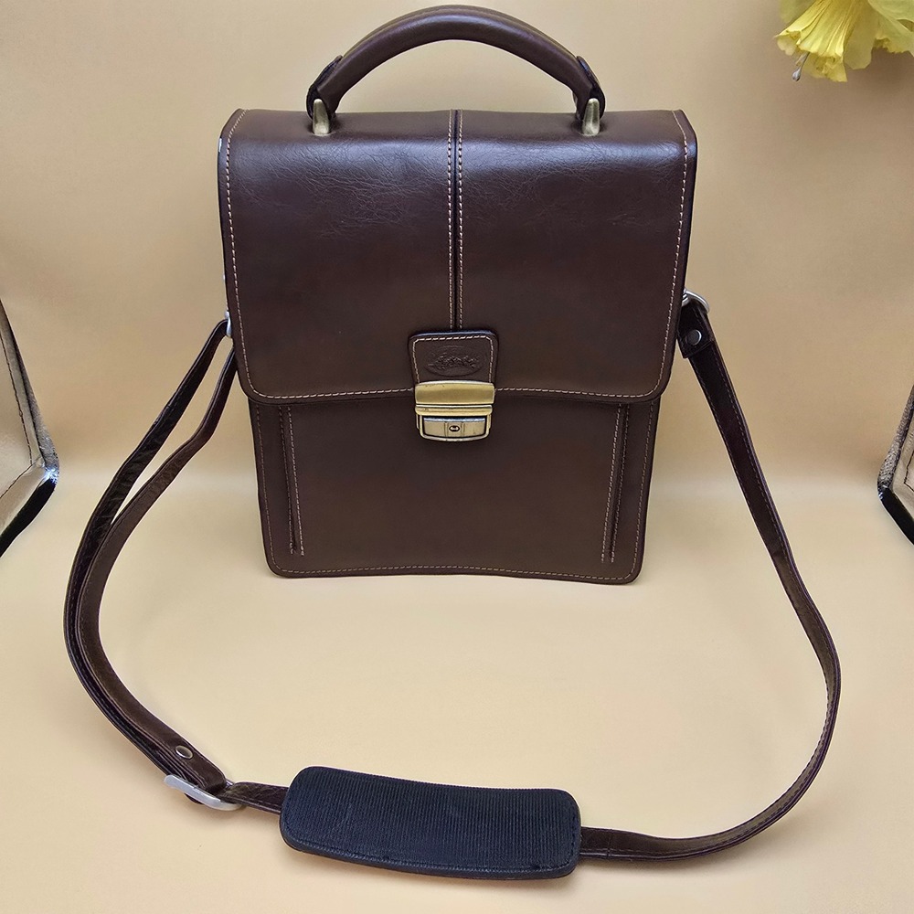 Francinel Brown Satchel Briefcase Messenger Bag Crossbody Brass Hardware